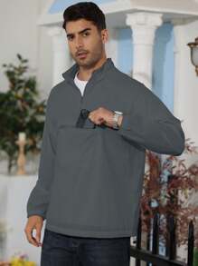Men's Lightweight Quarter Zip Pullover For Golf, Hiking, And Running Windbreaker Workout Sweatshirt With Pocket - 灰色 - 查看 4