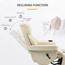PU Leather Manual Recliner Armchair Lounge Chair With Cup Holder Pocket
