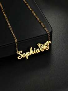 1 pièce Collier pendentif personnalisé avec papillon et nom - Design élégant et simple, matériau en acier inoxydable, bijou de mode personnalisé, cadeau parfait pour elle, pour un port quotidien et pour offrir