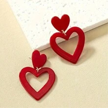 1 Pair Fashionable Elegant Hollow Heart Shaped Minimalist Unisex Earrings, Suitable For Daily Wear And Gifts For Valentine's Day, Mother's Day,Mom,Mother,Mother's Day,Gift - Red - View 3