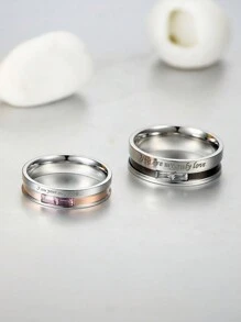 MONALLY Anillos de promesa Solo amor Diseño popular Anillos de pareja de acero inoxidable con circonita cúbica para hombre y mujer Anillos de promesa, boda, compromiso Regalo de aniversario, Día de San Valentín, Mamá, Madre, Día de la Madre, Regalo