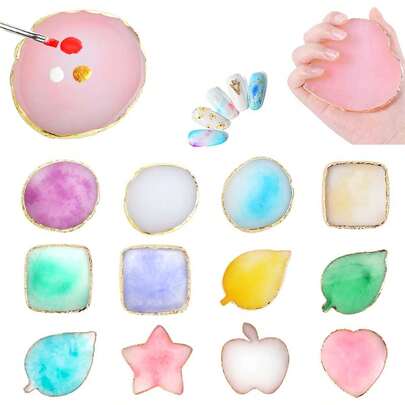 一套星形、圆形、方形、叶形、心形、苹果形玛瑙指甲油调色盘，UV凝胶指甲油，假指甲展示架，美甲配件，美甲工具，返校用品