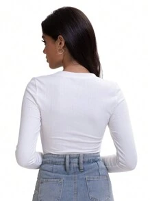 HIGHFINE Casual Women's Long-Sleeved Shirt Knitted Fitted Stretch Crewneck Basic Solid Color Tunic Tunic - White - View 2