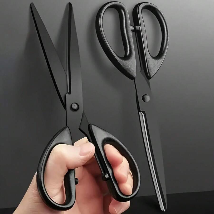 1pc Black Stainless Steel Scissors - Sharp, Non-Stick, Scissors Suitable For Fabric, Sewing, Home, Kitchen And Office Use - Durable Tailor Scissors With Comfortable Grip, Rust-Proof, Battery-Free - Black - View 1