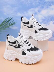 Women's Platform Thick Sole Sneakers, Spring/Autumn Chunky Chunky Sneakers, Low-Top Casual Shoes For Petite, Anti-Slip & Breathable Fabric Lining, Shock-Absorbing