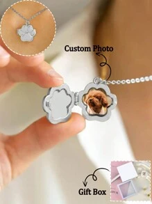 Customized Photo Pendant Necklace, Adorable Cat Paw Print Photo Box Necklace, Customize Photo Of Family, Friend, Pet, Birthday Gift, Memorial Gift, Thanksgiving Gift, Suitable For Daily Wear,Gold,Stylish,Colorful,Vintage,Unisex,Hipster,Simple,Casual,Custom,Personalized,Unique,Ideal Gifts For Him,Ideal Gifts For Her,Her,Boyfriend,Girlfriend,Dad,Mom,Family,Friends,For Anniversaries,For Birthdays,For Graduation,For Prom,For Party,Jewelry Women,Elegant Outfit