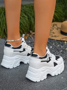 Women's Platform Thick Sole Sneakers, Spring/Autumn Chunky Chunky Sneakers, Low-Top Casual Shoes For Petite, Anti-Slip & Breathable Fabric Lining, Shock-Absorbing