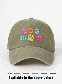 1pc Embroidered "DOG MOM" Washed Baseball Cap, Adjustable Outdoor Sun Hat For Spring, Autumn, Travel, Beach, Suitable For Y2K Youth Style - Baseball Cap - View 2