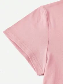 Cartoon Letters Graphic Print T-Shirt, Short Sleeve Crew Neck Casual Top For Summer & Spring, Women's Clothing - 粉色 - 查看 4