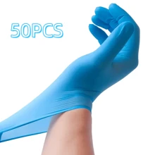 100只一次性手套，超耐用，蓝色/粉色/黑色/白色/紫色一次性丁腈乳胶手套，适用于厨房、纹身、染发、宠物护理、美容院和家居清洁，多用途一次性手套。注意包装方式为袋装，原因：运输过程中不易损坏。