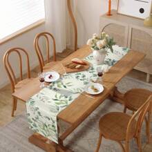 1pc Eucalyptus Leaf Table Runner For Spring, Green Sage Color Tablecloth, Seasonal Table Mat, Suitable For Kitchen Dining Table Decor, Indoor Outdoor Party, Seasonal Home Decor