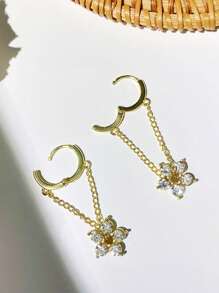 1pair Delicate, Fashionable, Sweet, Simple Flower Shaped Chain Earrings Valentines - Yellow Gold - View 2