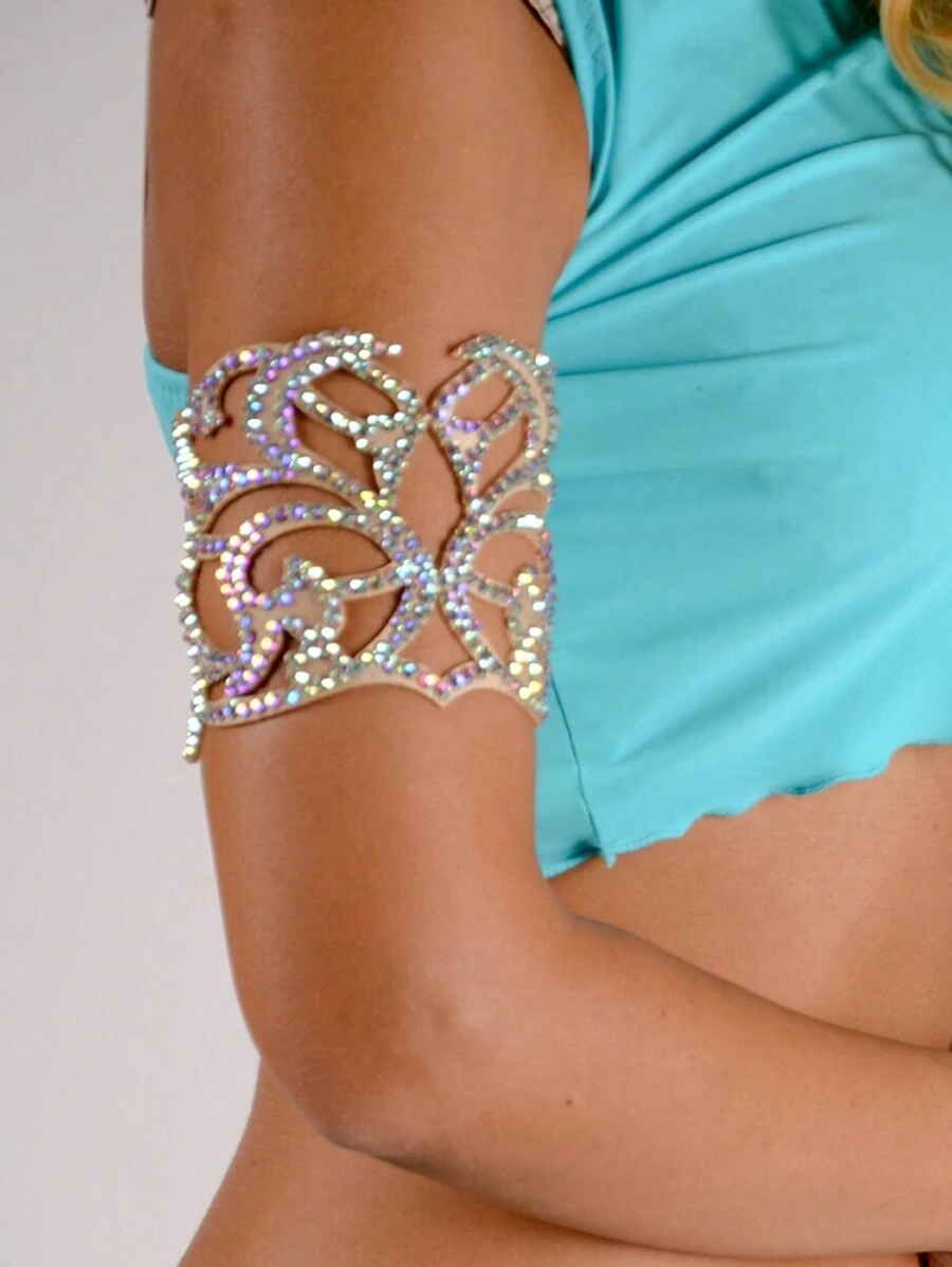 STONEFANS 1pc Metallic Arm Chain With Rhinestones Design, Hollow Out Style, Fashionable And Personalized Accessory - Gold - View 1