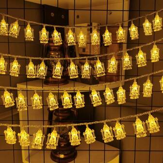 1pc LED Holiday Theme Decorations, Palace Lantern Hanging Light String, Battery Powered Warm Color Fairy Lights For Birthday Party Room Decor