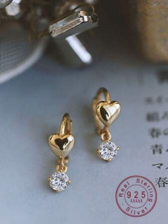 1 Pair S925 Sterling Silver 14K Plated Vintage Elegant Delicate Heart Shaped Clip-On Earrings For Women