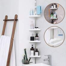 Adjustable Bathroom Corner Shelf Up To 3.20 Meters With 4 Metal Shower Box Trays - trắng - Xem 5