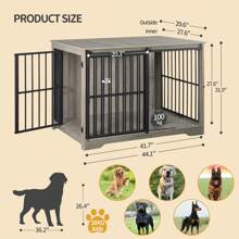 HEXCELEN XL Large Dog Crate Furniture, Dog Cage, 44.1" Indoor Dog Kennel Furniture With Barn Door, Wooden Tall Dog Crate, Heavy Duty Dog Cage For Large Dogs, Side End Table, Anti-Chew,Greige Black - 灰色 - 查看 5