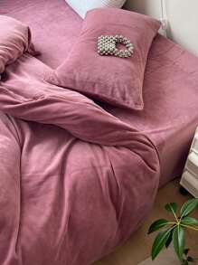 Juego de ropa de cama de 3 piezas de terciopelo suave en color rosa apagado, adecuado para dormitorio y habitación de invitados