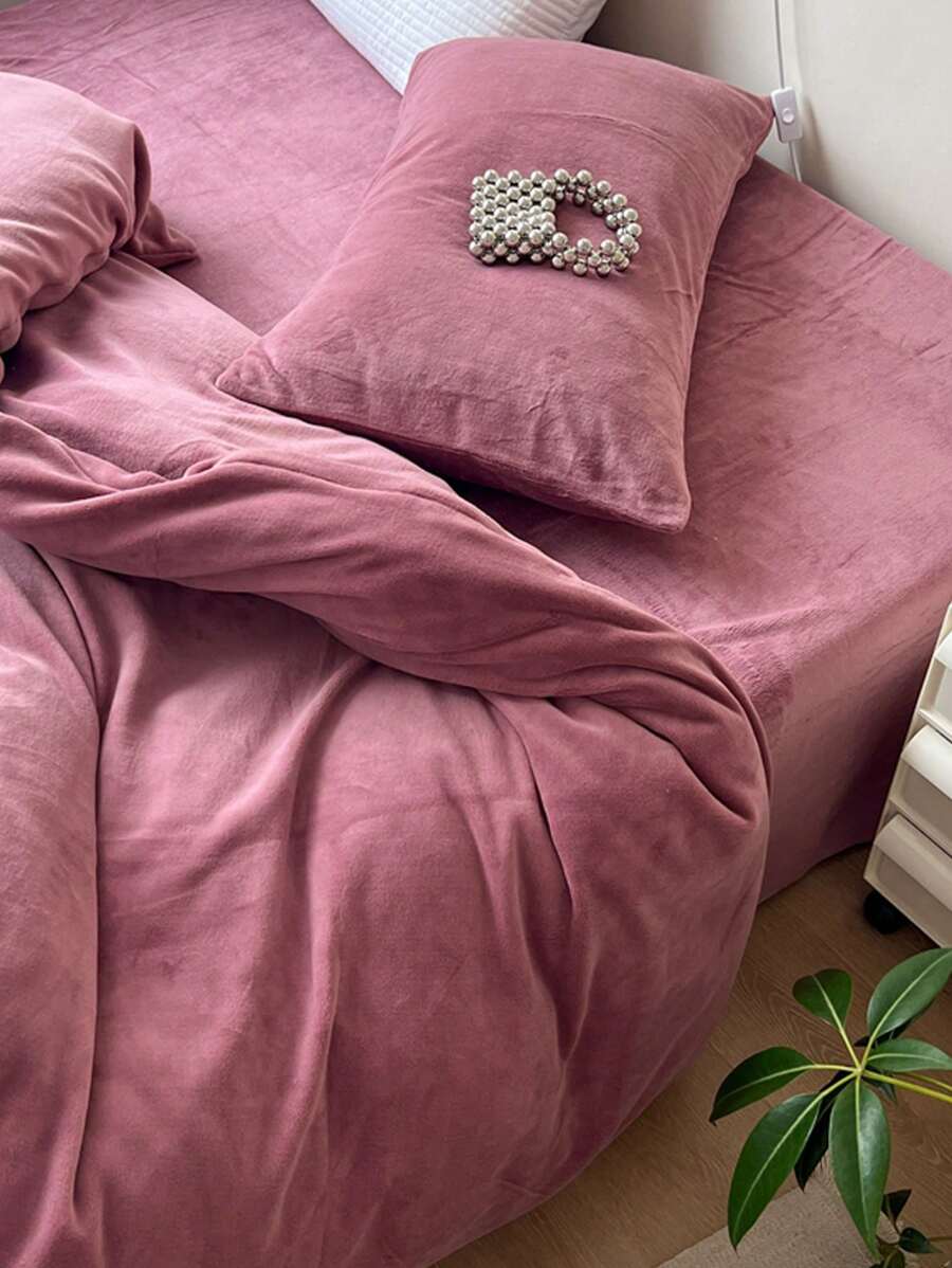 Juego de ropa de cama de 3 piezas de terciopelo suave en color rosa apagado, adecuado para dormitorio y habitación de invitados