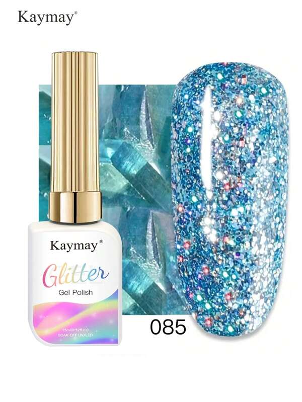 15ml Glitter Gel Polish Blue Holographic Nail Gel Shimmering Nail Polish Gel Dense Glitter Coverage Long-Lasting Shine UV/LED Cured Soak-Off Design Create Sparkling Nail Art Perfect For Parties And Events Holographic Glitter Gel Luxurious And Glamorous Nail Art