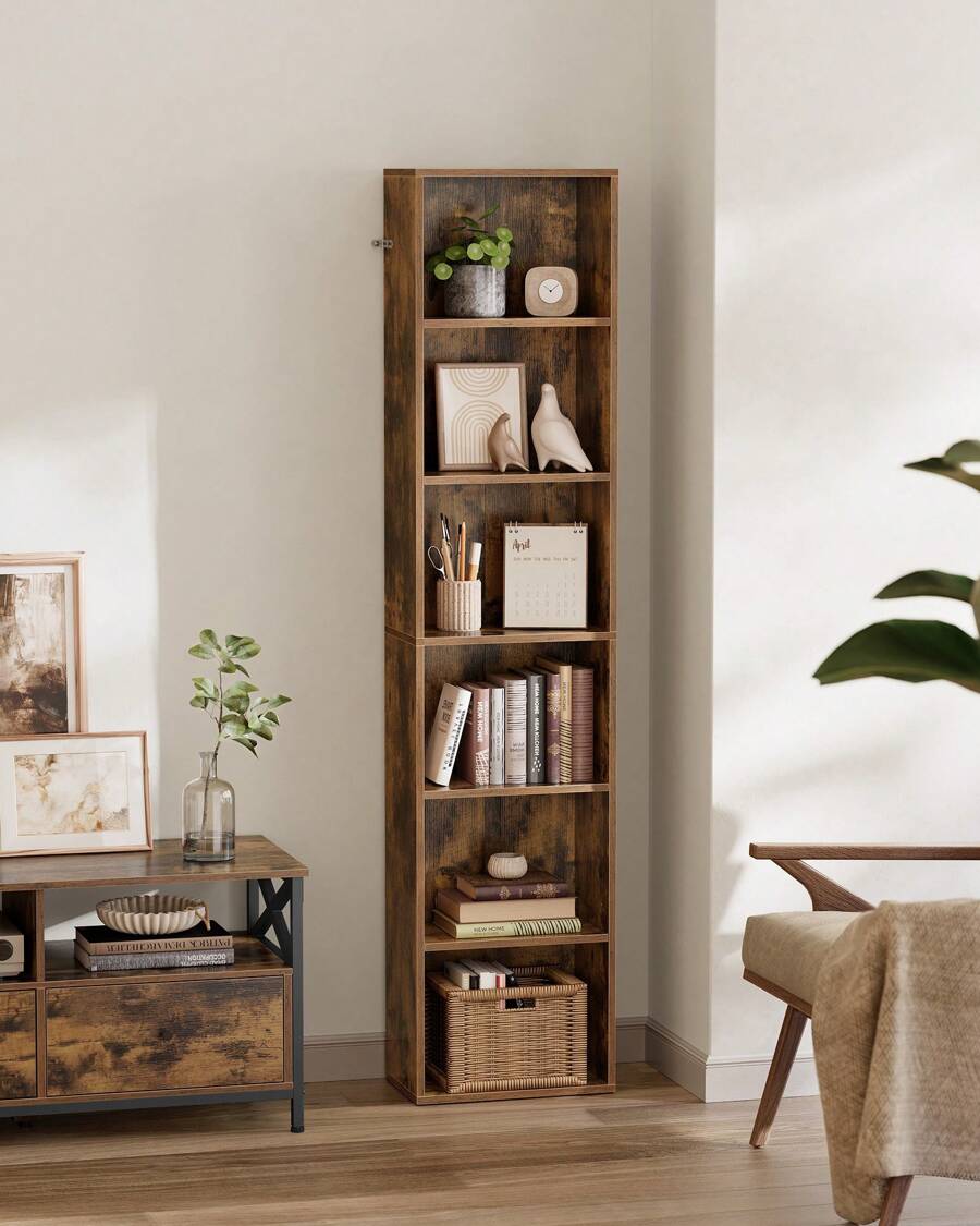 VASAGLE Bücherregal, mit 6 Ebenen, Standregal, Aufbewahrungsregal, für Wohnzimmer, Büro, Schlafzimmer, Arbeitszimmer, skandinavischer Stil, 24 x 40 x 178,5 cm, weiß LBCDE167T14 - Mokka-Braun - Übersicht 1