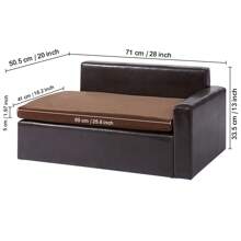 Animal Settee, Medium-Sized Canine And Feline Lounger, Plush Leather Pet Daybed, Supports Up To 110 Lbs, Feline Couch, Inky Hue