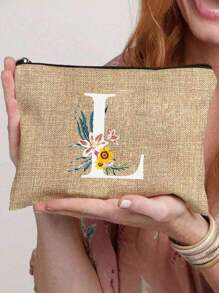 1 Peça Nécessaire com Estampa de Letra de A a Z, Presente para Meninas, Bolsa de Armazenamento com Padrão de Letra Fofo Retrô Simples da Moda com Estampa, Nécessaire para Armazenamento de Itens Pequenos, Bolsa para Cosméticos, Bolsa Leve e Dobrável para Armazenamento, Bolsa Simples para Compras, Nécessaire Presente para Professores, Armazenamento para Enfermeiros, Médicos e Professores, Adequado para Armazenamento de Cosméticos de Viagem Pessoal - Caqui - Visão 13