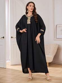 Arabic High-End Fashion Long Loose Robe & Traditional Abaya For Women, Modest Kaftan - Black - View 3