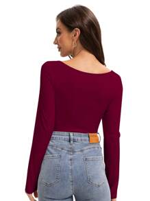 HIGHFINE Women's Long Sleeve Shirt Sexy V-Neck Top Fit Tight T-Shirt Basic T-Shirt - Đỏ tía - Xem 2