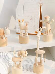 1pc Wooden Animal Miniature Desktop Decor, Customizable Name Engraving & Logo, Dancing Wooden Ornament Suitable For Holidays, Birthdays, Valentine's Day Gifts Graduation