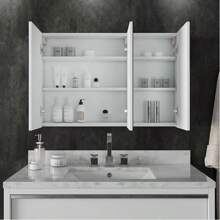 Wall-Mounted Mirror Cabinet White, 3-Door Mirrored Storage Cupboard, Adjustable Height Shelves Storage Unit (90 X 60 X 15 Cm)