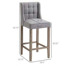 Taburetes de bar modernos, taburetes de bar tapizados con mechones, sillas de pub con respaldo, patas de madera de caucho para cocina, comedor, juego de 2, gris