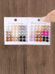 18 Pairs Minimalist Multi-Color Round Stud Earrings For Women, Lightweight Resin Material, Suitable For All Seasons & Everyday/Party Wear - Multicolor - View 10