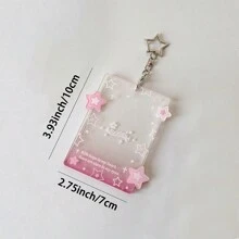照片卡夹钥匙扣，3 英寸透明照片卡夹身份证夹保护套透明卡套星星照片卡钥匙扣适用于书包吊坠装饰、学校用品、返校