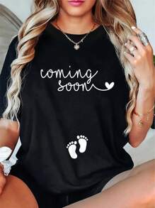 100% Cotton Casual Tshirt Pregnancy Announcement For Pregnant Mom To Announce Pregnant T-Shirt - 黑色 - 查看 1