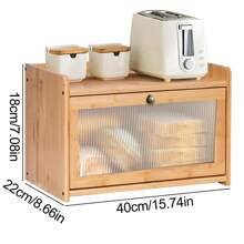 Caja de pan de bambú, organizador de encimera de cocina, organizador de pan y aperitivos, organizador de utensilios de cocina, nueva caja de pan con puerta de acrílico, artículos de cocina, accesorios de cocina, utensilios de cocina - Multicolor - Ver 10