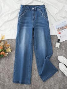 Women's New Distressed Straight-Leg Stretchy Jeans