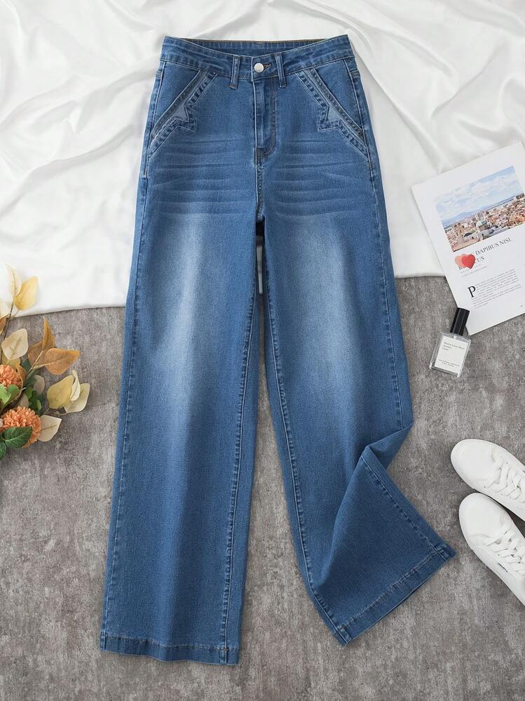Women's New Distressed Straight-Leg Stretchy Jeans Casual Spring - Blue - View 3