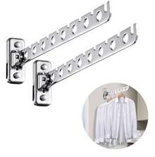 Perchero de pared de acero inoxidable, gancho para abrigos, tendedero giratorio, ahorro de espacio, para dormitorio, baño, lavadero, cromo pulido - Plateado - Ver 1