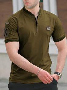 Men's Breathable Zipper Shirt - Casual & Outdoor, Geometric Pattern, Machine Washable - Perfect For Golf, Hiking & Beach Trips - 綠色 - 查看 1