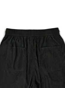 Vintage Inspired Corduroy Cargo Pants For Men With Slant Pockets - Breathable, Straight Leg Design For Casual Urban Outings & Outdoor Activities - 黑色 - 查看 6
