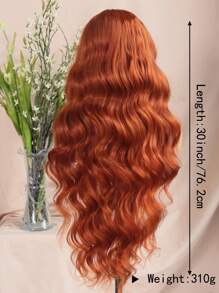 Peluca sintética de encaje frontal de 13x6 pulgadas con cabello de bebé, onda corporal de 30 pulgadas de largo, color naranja, para uso en el Día de Navidad