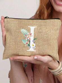 1 Peça Nécessaire com Estampa de Letra de A a Z, Presente para Meninas, Bolsa de Armazenamento com Padrão de Letra Fofo Retrô Simples da Moda com Estampa, Nécessaire para Armazenamento de Itens Pequenos, Bolsa para Cosméticos, Bolsa Leve e Dobrável para Armazenamento, Bolsa Simples para Compras, Nécessaire Presente para Professores, Armazenamento para Enfermeiros, Médicos e Professores, Adequado para Armazenamento de Cosméticos de Viagem Pessoal - Caqui - Visão 16