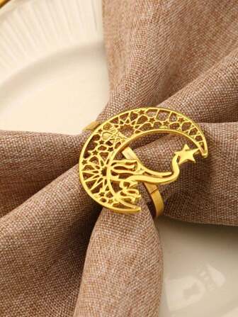 3 件金色空心月亮和星星餐巾环，创意桌面装饰餐巾架