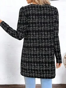 Chaqueta Negra de Malla de Manga Larga y Cuello Redondo, Estilo Casual, Chaqueta a la Moda - Negro - Ver 5