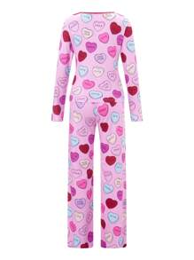 Mommy And Me Valentines Matching Pant Sets Casual Long Sleeve Button Shirt Tops And Pants Women And Daughter Valentine Matching Outfit - Màu tím - Xem 3