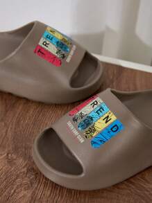Zapatillas con estampado de letras con estilo retro para adolescentes, transpirables y ligeras de suela blanda de EVA antideslizante para uso diario en interiores/exteriores y playa, disponibles en varios colores