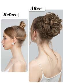 凌乱卷曲波浪发髻爪夹凌乱发髻接发卷曲波浪合成发髻发箍发片 - 彩色 - 查看 6