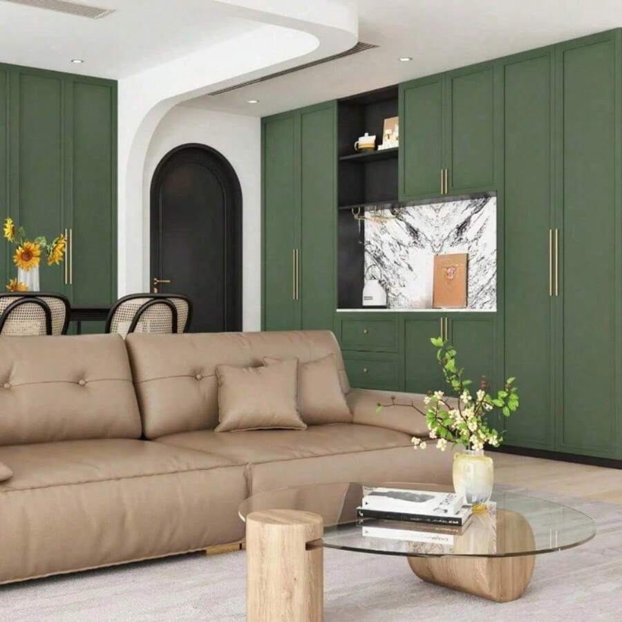 1 Cuộn Giấy dán tường Vinyl mờ màu xanh lá cây tự dính có thể tháo rời dùng cho nhà bếp, phòng ngủ, phòng khách, mặt bàn, đồ nội thất - Trang trí và cải tạo nhà cửa, dễ bóc và dán, hoa văn ngẫu nhiên