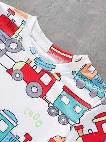 1 件装年轻男孩卡通火车图案圆领短袖 T 恤，休闲户外装，春夏 - 彩色 - 查看 4